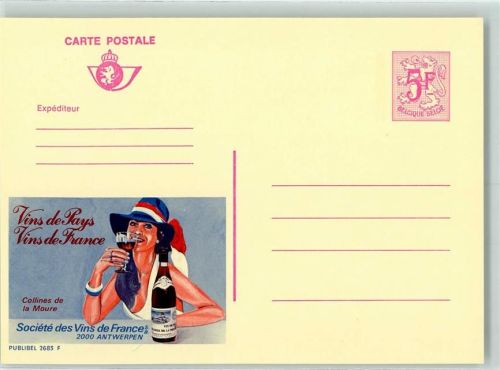 Werbung Wein , Collines de la Moure , Publibel 2683 N Belgische Ganzsache Wertstufe 5,00