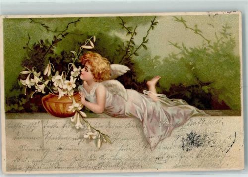 Engel mit Blumen Lithographie
