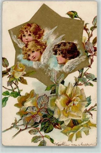 Prägedruck Engelsköpfe Litho