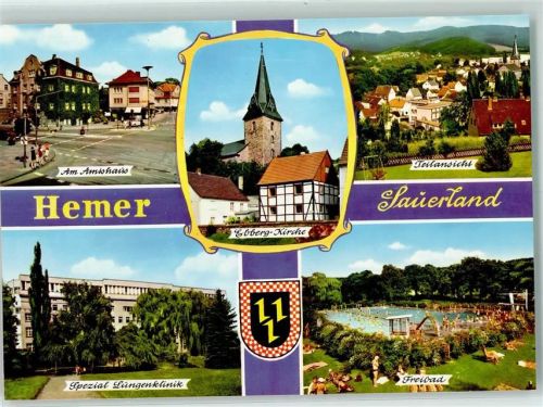 Hemer Am Amtshaus Spezial Lungenklinik Ebberg-Kirche Freibad Rückseite mit Abschürfungen bzw Kleberesten