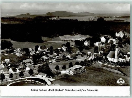 Grönenbach Fliegeraufnahme Kneipp Kurheim Mathildenbad Rückseite mit Abschürfungen bzw Kleberesten