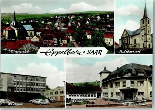 Eppelborn Rückseite mit Abschürfungen und Kleberesten St. Sebastian Rathaus St. Josefshaus