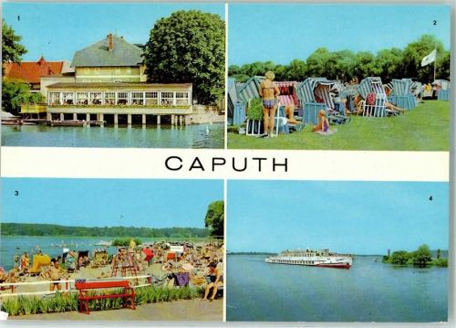 Caputh Gasthaus Am Fährhaus Liegewiese im Strandbad Strandbad am Schwielow-See Rückseite mit Abschürfungen bzw Kleberesten