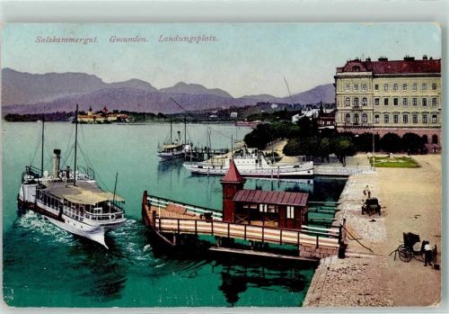Gmunden Traunsee t Photochromie Landungsplatz AK Binnenschiff Gebrauchsspuren
