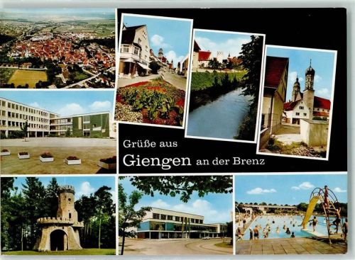 Giengen Rückseite mit Abschürfungen bzw Kleberesten Schwimmbad Burg