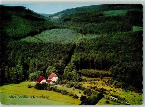 Oesterholz-Haustenbeck Rückseite mit Abschürfungen bzw Kleberesten Fliegeraufnahme Altes Forsthaus Kreuzkrug
