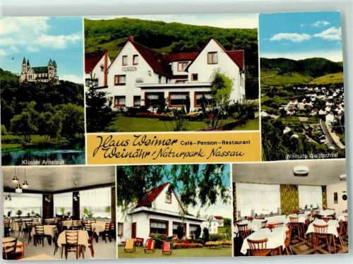 Weinähr Rückseite mit Abschürfungen und Kleberesten Haus Weimar Cafe Pension Restaurant Kloster Arnstein Gelbachtal KEINE AK