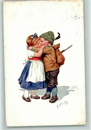 1910 BKW Serie 699-2 sign Feiertag - Kinderkuss - Künstlerkarte