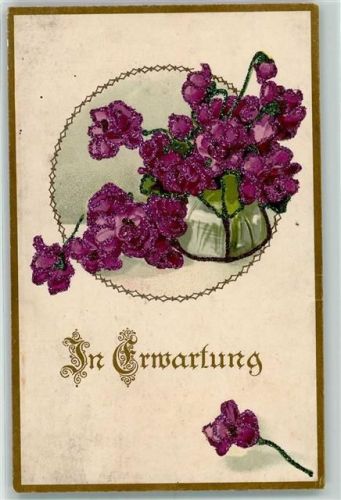 1916 Un Erwartung Blumenvase AK mit Glimmerauflage