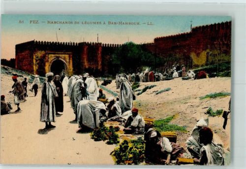 Fes 1916 Marktszene - Marchandes de Legumes a Bab-Mahrouk AK