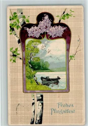 1909 Jugendstil - passepartout, Flieder, Ruderboot AK