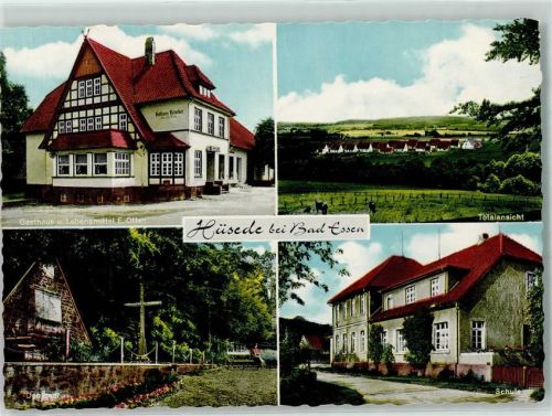Hüsede Rückseite mit Abschürfungen und Kleberesten Gasthaus und Lebensmitte E. Otten Denkmal Schule