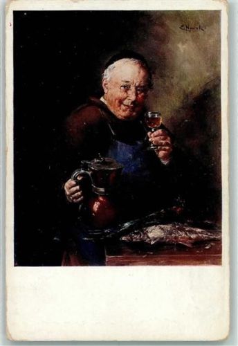 Mönch mit Fisch und Wein Verlag BKW I Serie 995-4 Wiener Kunst