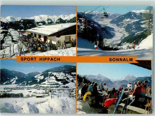 Hippach-Schwendberg Berggasthaus Sonnalm gegen Rastkogel Doppelsessellift Hippach-Ramsau Sonnenterrasse mit Blick zum Tristner Grünberg Winter