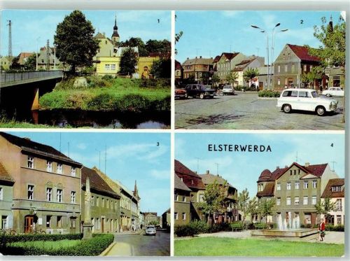 Elsterwerda Rückseite mit Abschürfungen bzw Kleberesten An der Elster Marjkt Postmeilensäule