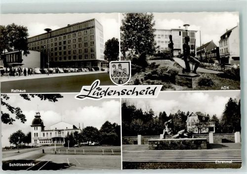 Lüdenscheid Rathaus AOK Schützenhalle Ehrenmal Rückseite mit Abschürfungen bzw Kleberesten