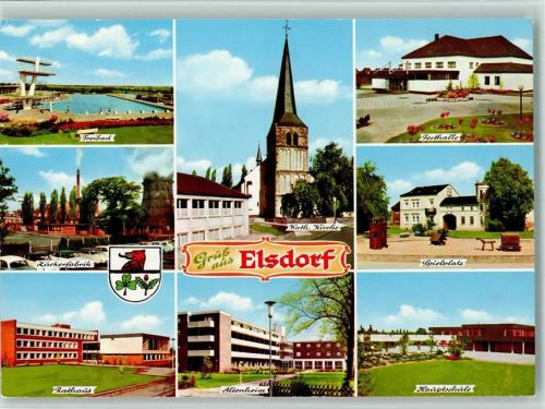 50189 W5013 Elsdorf , Rheinl - Freibad Zuckerfabrik Rathaus Kath. Kirche Atenheim Festhalle Spielplatz Hauptschule