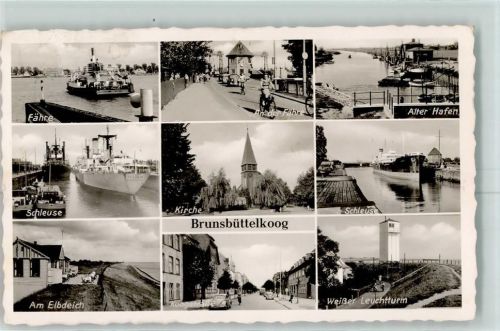 25541 W2212 Brunsbüttelkoog - Rückseite mit Abschürfungen bzw Kleberesten Fähre alter Hafen Schleuse Leuchtturm Kirche