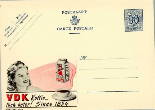 Publibel 1025,Belgische Ganzsache Wertstufe 90c Ziffer auf Löwe - VDK Kaffee