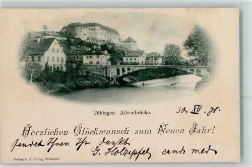 Tübingen 1898 Alleenbrücke Neu Jahres Karte