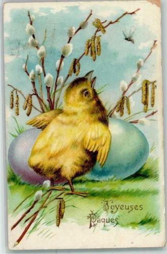 Folienkarte / Lackkarte Ostern Joyeuses Paques Biene AK