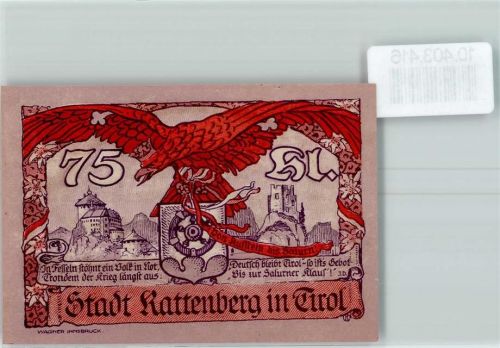 Rattenberg Notgeld Kassenschein 75 Heller