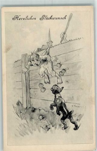Hund Kind Humor Apfel stehlen Verlag August Rökl Nr. 442 AK Gareis, F. Künstlerkarte