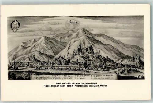 Friesach Friesach um 1649 Kupferstich von M. Merian Friesach um 1649