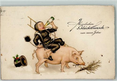 1931 Neujahr Schornsteinfeger Sekt AK