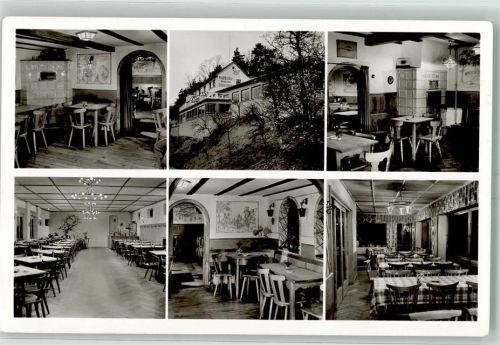 69509 W6942 Bonsweiher - Gasthaus Pension Zum Linnenberg Bes.Mich.Seitz Gastraum Kachelofen Wandmalerei