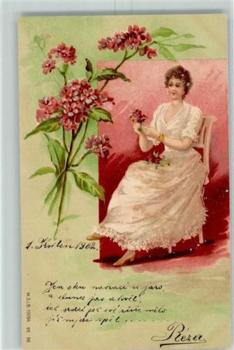 1899 Frau mit Blüten AK