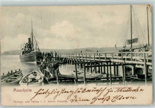 Maasholm 1903 Landungsbrücke Dampfer Ruderboote