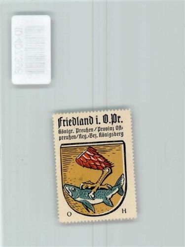 Friedland in Ostpreußen Vignette Wappen Kaffee Hag 1920-1940 Fisch