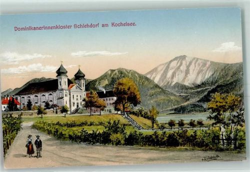 82439 W8118 Schlehdorf Künstlerkarte Dominikanerkloster Kochelsee sign. A. Reinhardt