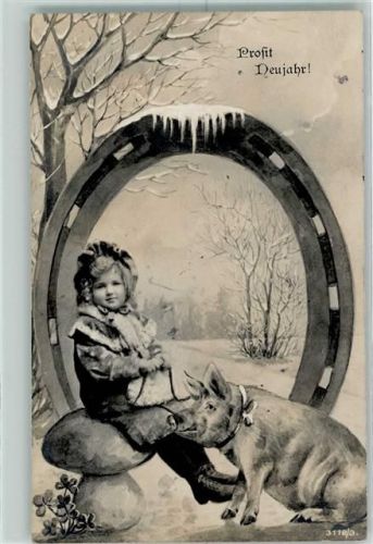 Neujahr Schwein AK Hufeisen 1906 Fotomontage AK