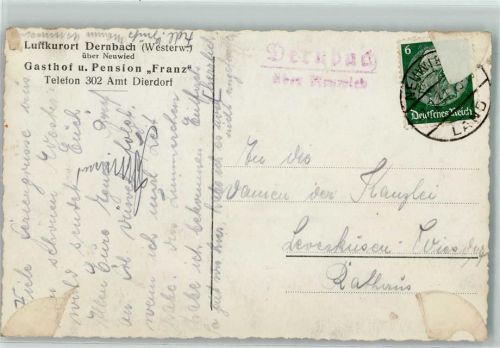 Dernbach Landpoststempel über Neuwied