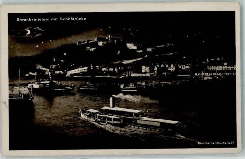 Koblenz Ehrenbreitstein mit Schiffbrücke Seitenraddampfer