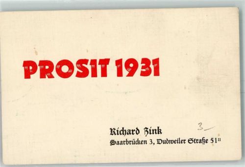 Saarbrücken Richard Brink Neujahrskarte 1931