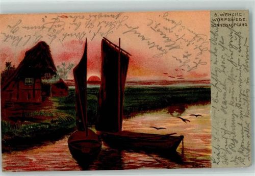 Worpswede 1904 Sonnenaufgang Torfschiffe von S. Wencke