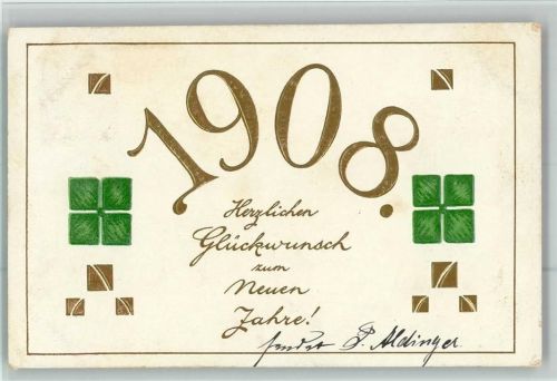 Neujahr 1908 Jugendstil Glücksklee Jahreszahl Prägedruck