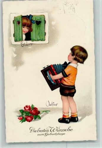 1828 Geburtstag - Ständchen - Kinderpoesie mit Ziehharmonika AK