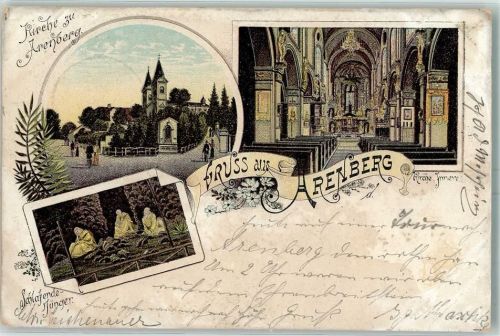 Arenberg 1903 KIirche Arenberg Altarblick Schlafende Jünger Blumen