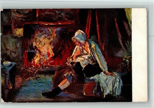 1911 Serie I -6 v. Bartels - Am Morgenfeuer AK Ecke geschürft - Bäuerliches Leben
