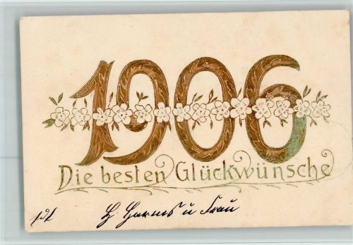 Neujahr 1906 im Golddruck AK