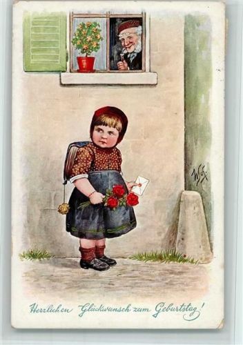 1912 Geburtstag - Schulkind mit einem Brief AK