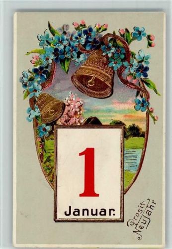 Neujahr - 1. Januar, Glocken, Vergissmeinnicht, gute Erhaltung