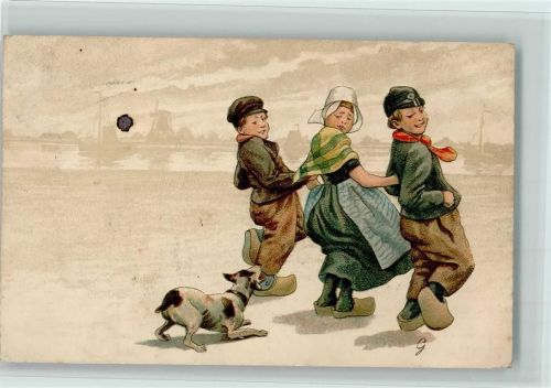 1911 Hollandkinder mit einem Hund AK