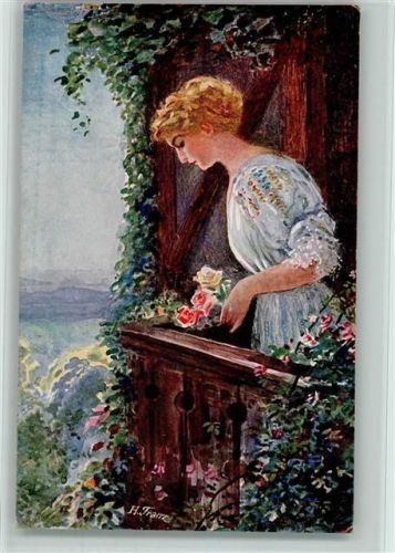1919 sign H. Franz - Frau steht auf dem Balkon AK