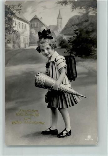 Rotophot Serie 6787-4 - erster Schulgang, Mädchen mit Schultüte und Ranzen, gute Erhaltung