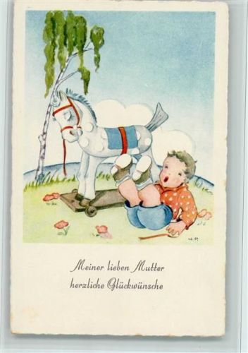 1941 Glückwünsche meiner lieben Mutter - Spielzeugpferd auf Rollen -